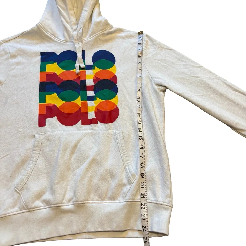 Polo Ralph Lauren Mens Logo Fleece Hoodie White Multi Color Stacked Graphic M